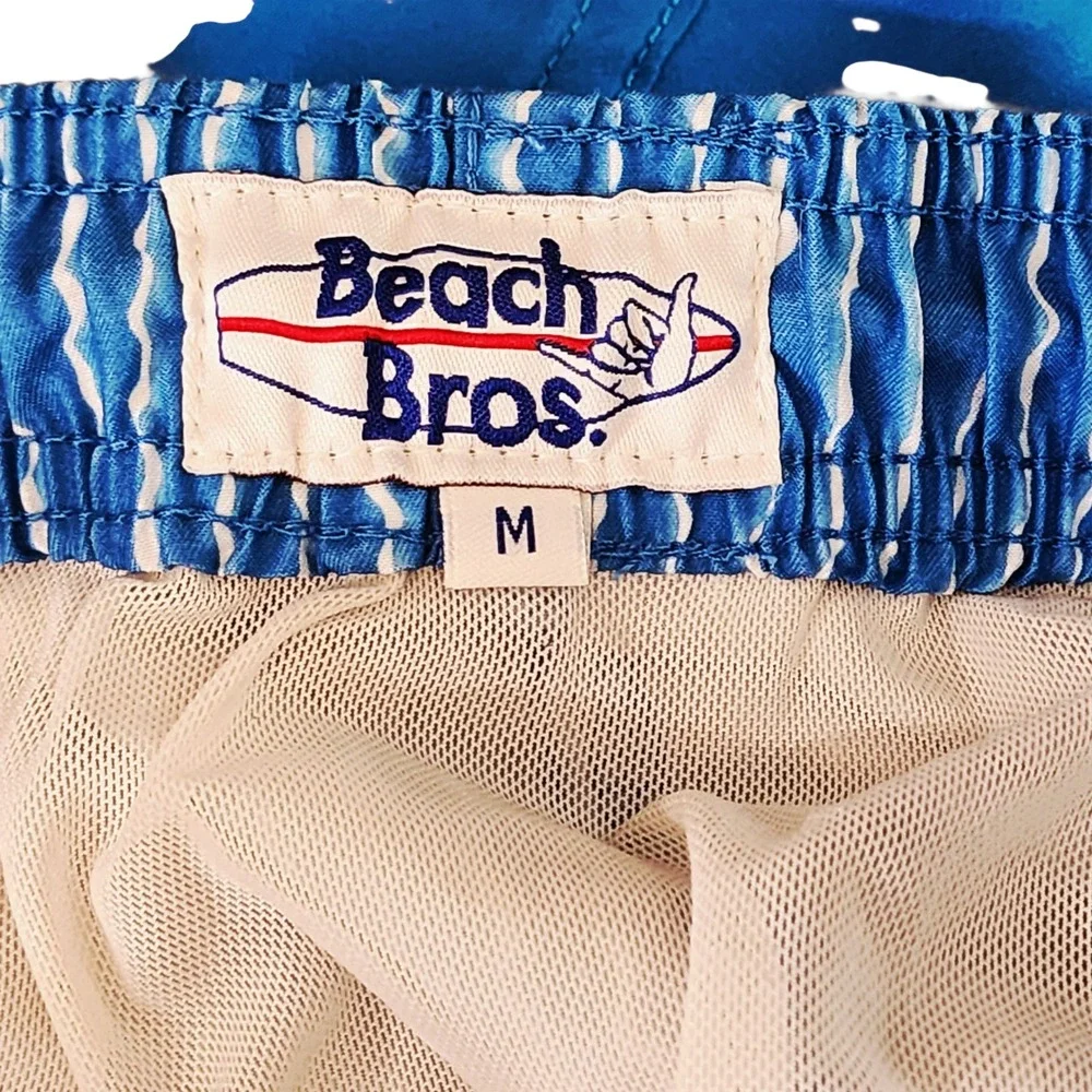 Vtg Beach Bros Mens sz M Swim Trunks Shorts Blue White Stripe Surfer Beach Retro